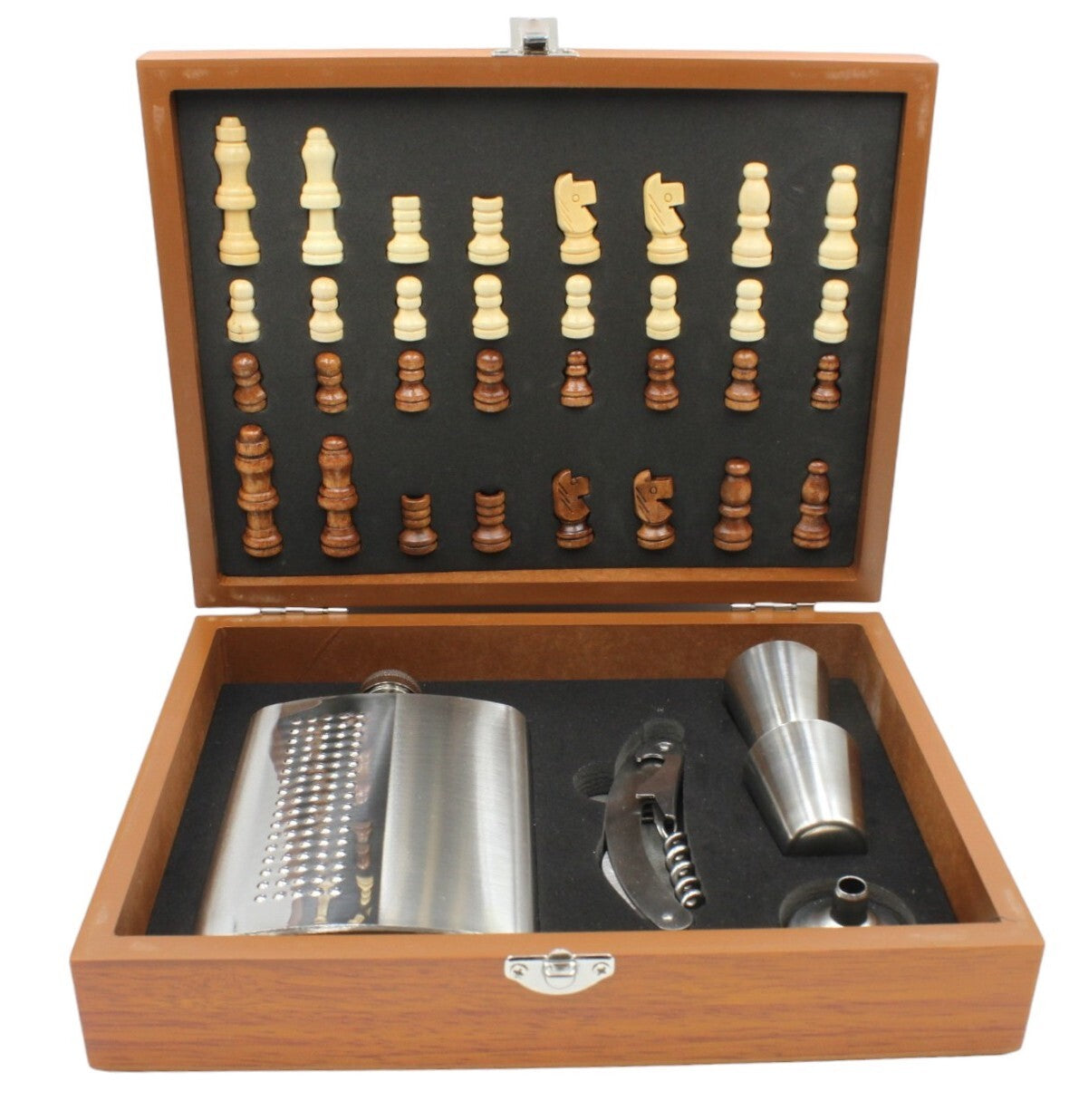 Pisces Zodiac Chess Set & Pieces With Hip Flask and Stirrup Shot Cups in Wooden Presentation Box FREE shops Engraving Gift 278