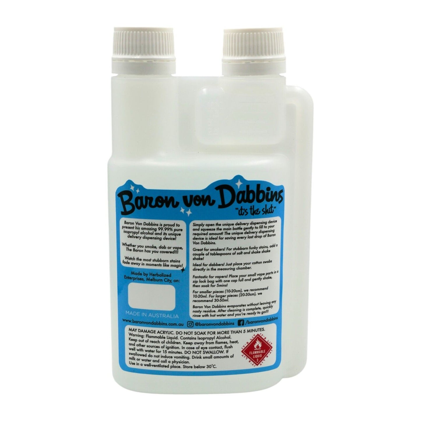 Baron Von Dabbins 99.99% Pure Isopropyl Alcohol with Unique Dispensing Device  250ml