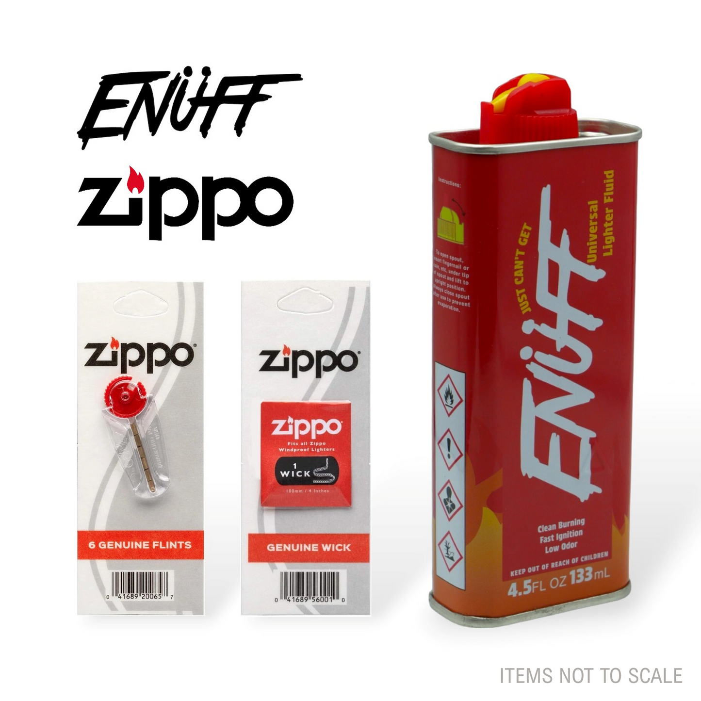 Enuff Lighter FLUID Premium Cigarette Petrol Refill (133ml) + Zippo Wick; Flints