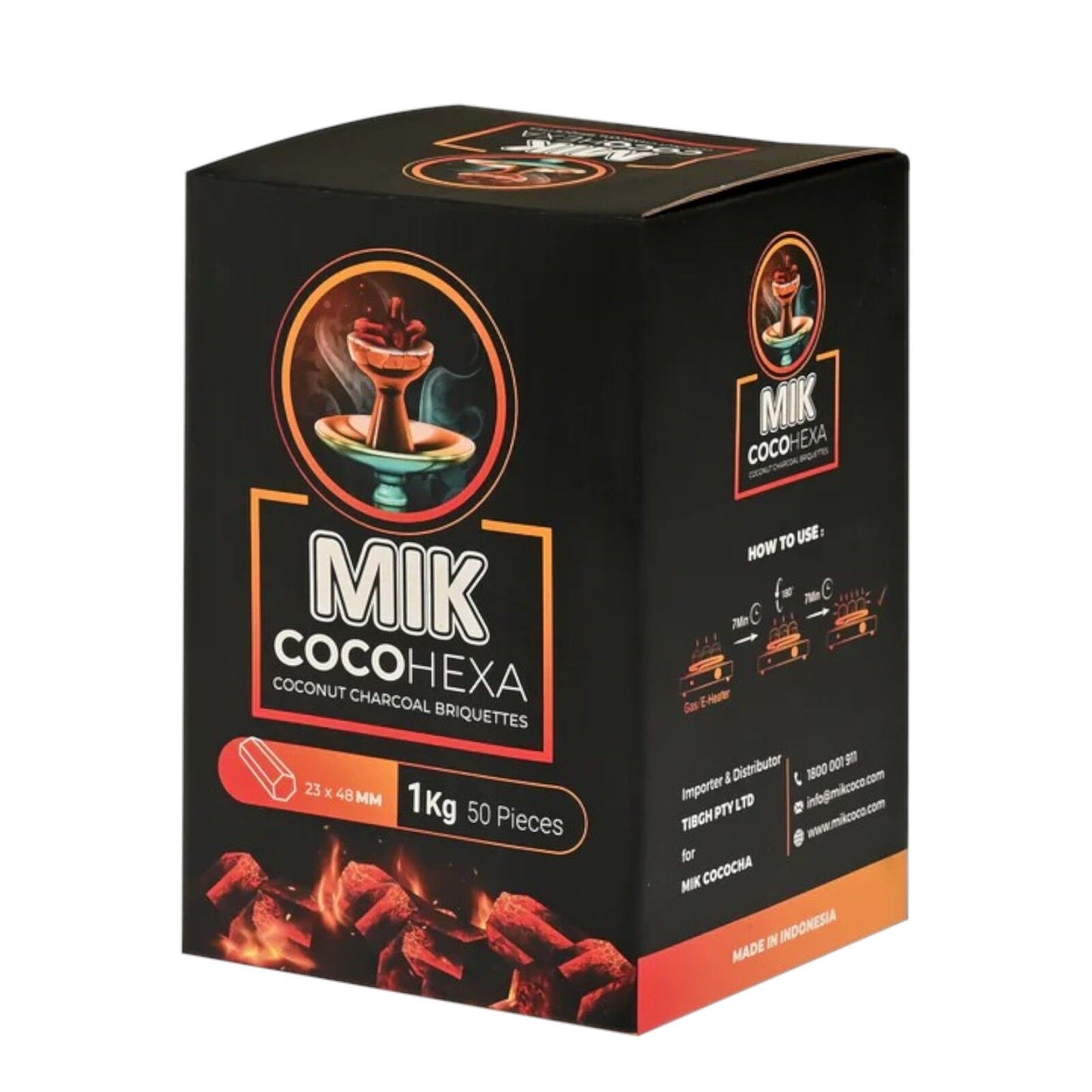 MIK Coco Hexagonal Shisha Charcoal - 1kg Box - Premium Natural Coconut Briquettes