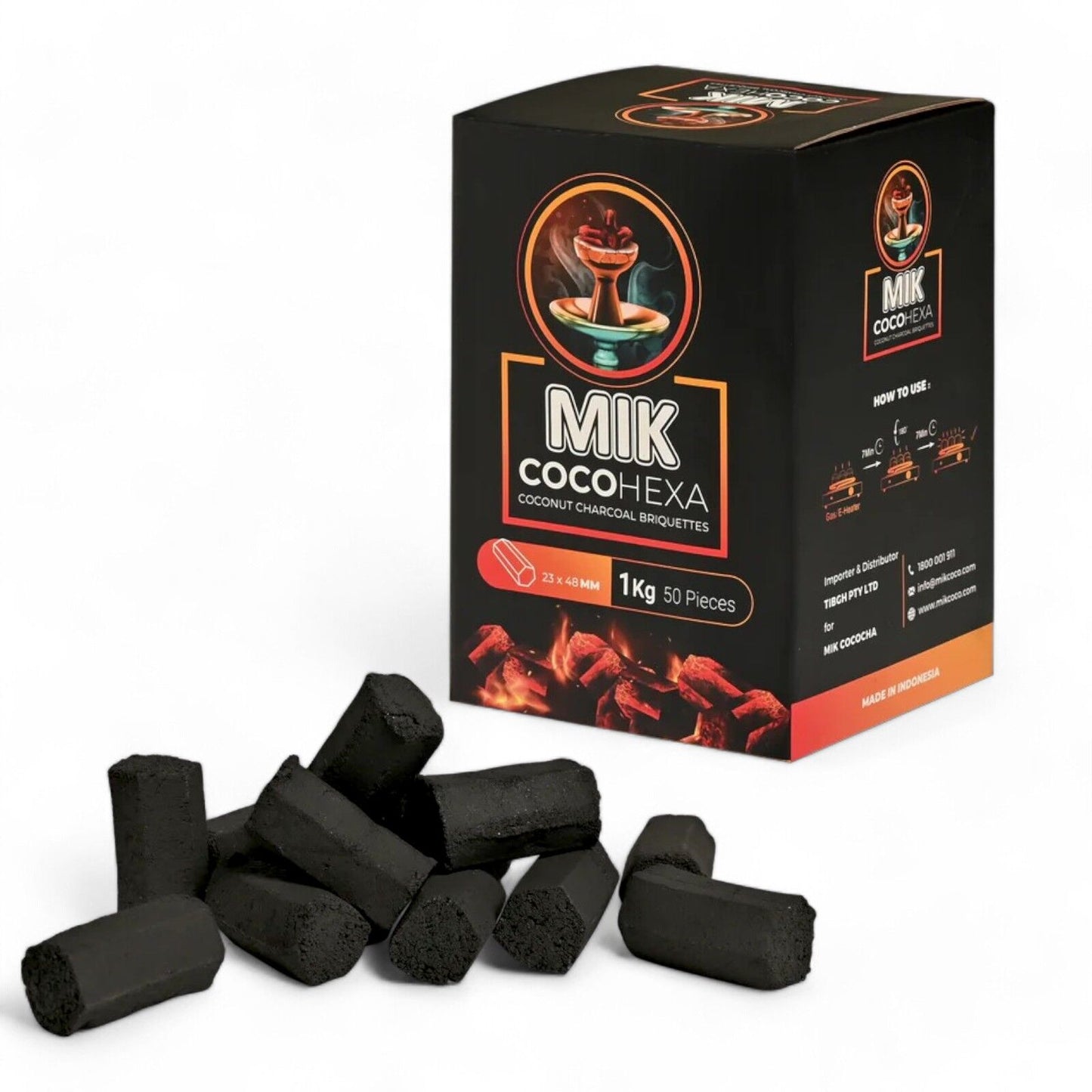 MIK Coco Hexagonal Shisha Charcoal - 1kg Box - Premium Natural Coconut Briquettes