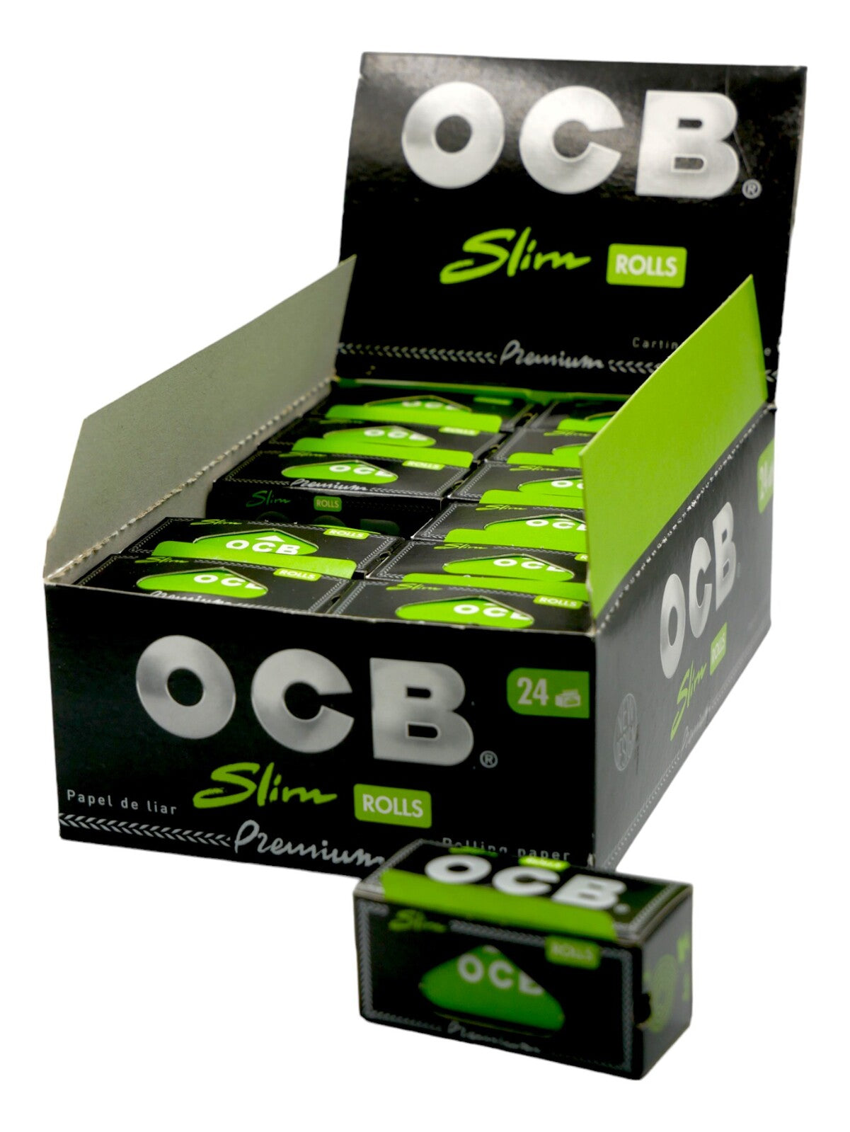 Box of 24 OCB Black Premium Slim 4m Rolls - Ultra Thin Rolling Paper