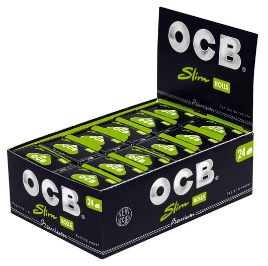 Box of 24 OCB Black Premium Slim 4m Rolls - Ultra Thin Rolling Paper