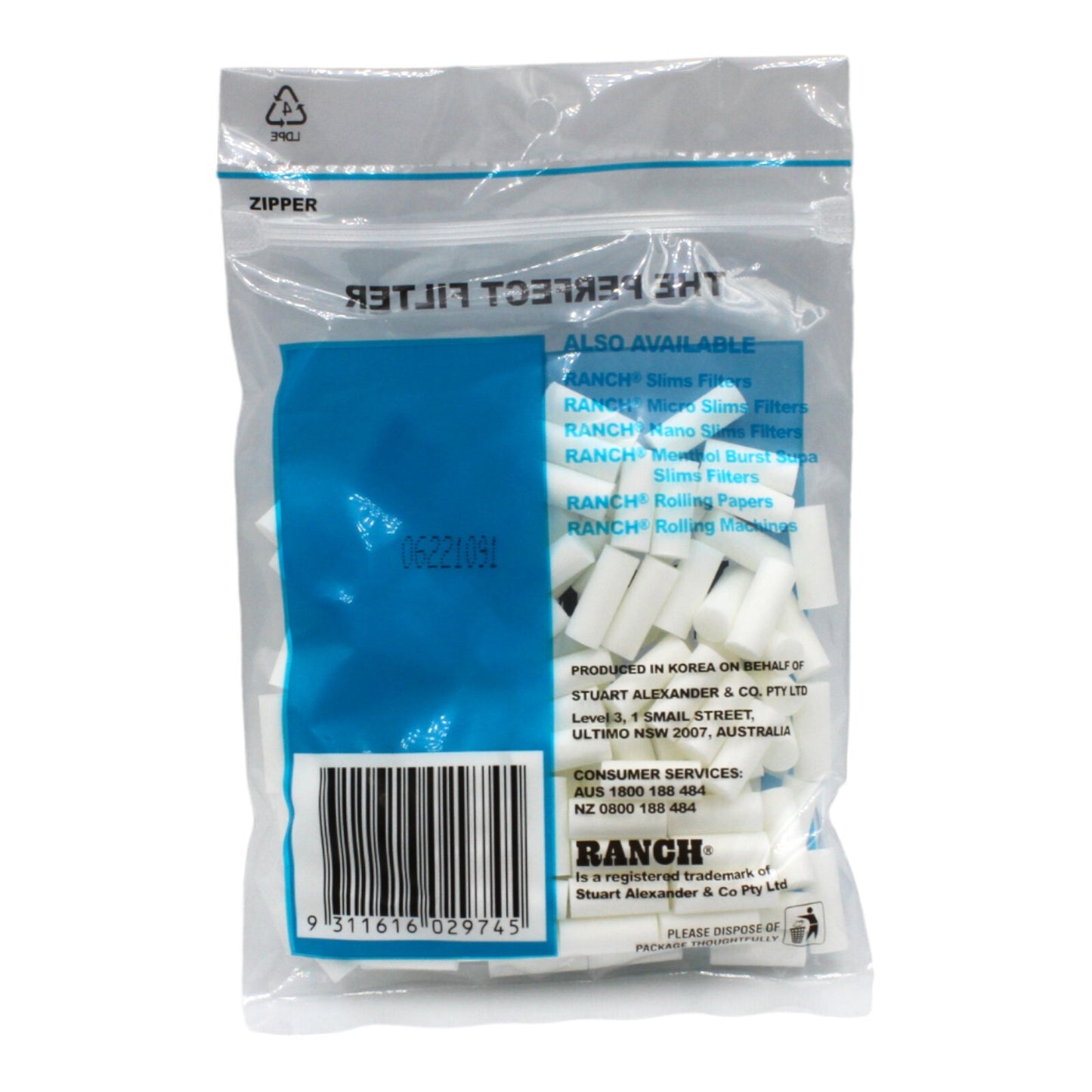 Box of 12 Ranch Supa Slim Light Blue Filters 1560 Tips