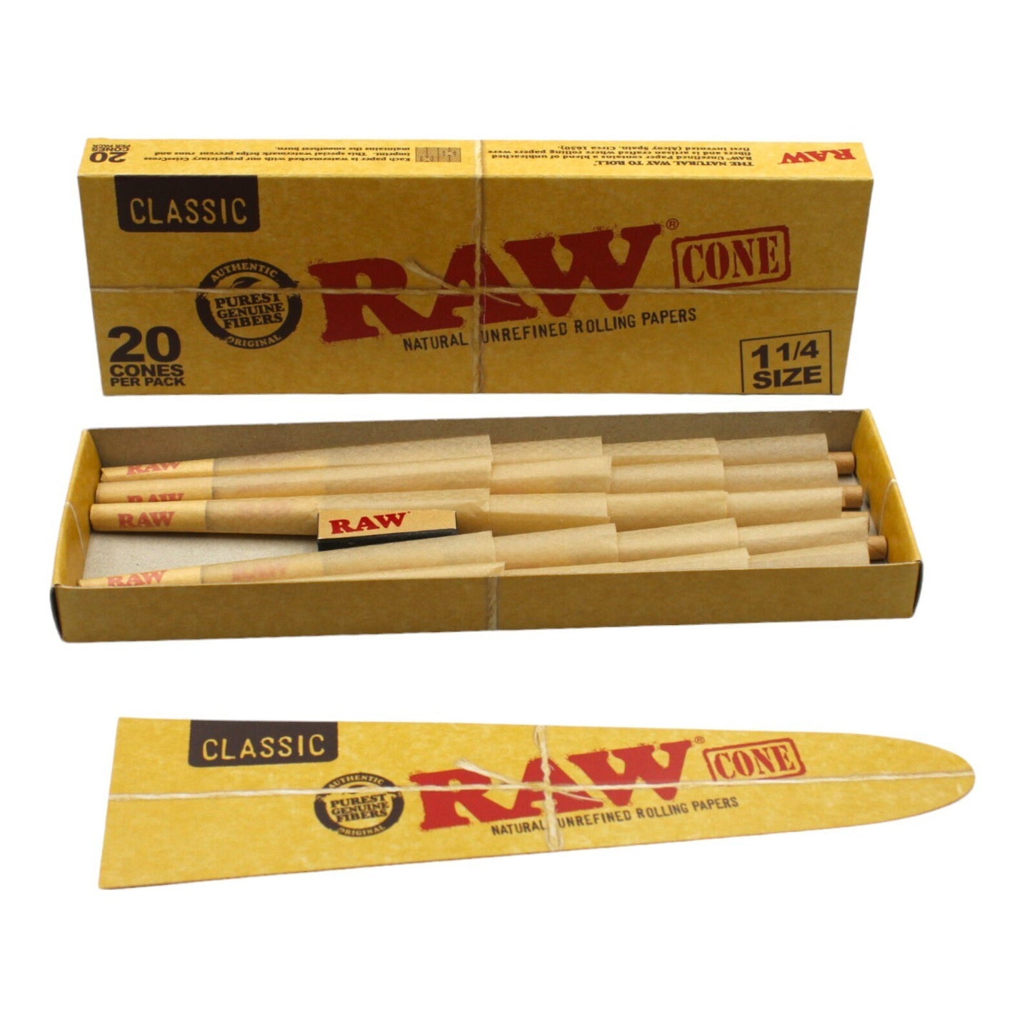 RAW Six Shooter with 40 1 1/4 Classic Natural Pre Rolled Cones + Free Tube