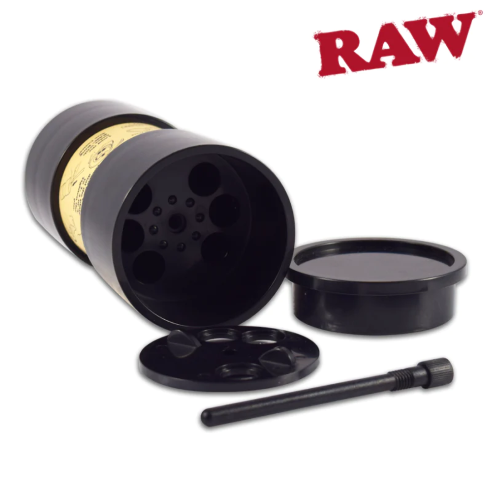 RAW Six Shooter with 64 1 1/4 Organic Natural Pre Rolled Cones + Free Tube