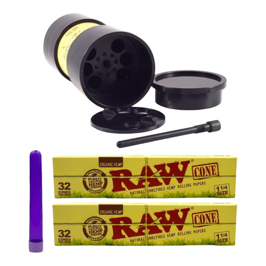 RAW Six Shooter with 64 1 1/4 Organic Natural Pre Rolled Cones + Free Tube