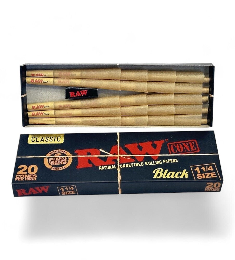 RAW Six Shooter with 40 1 1/4 Black Classic Pre Rolled Cones + Free Tube