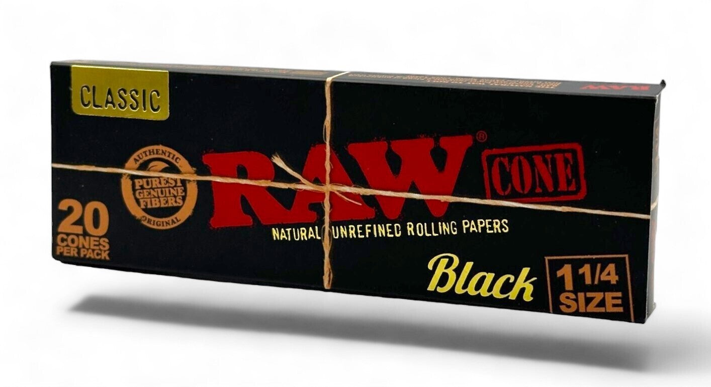 RAW Six Shooter with 40 1 1/4 Black Classic Pre Rolled Cones + Free Tube