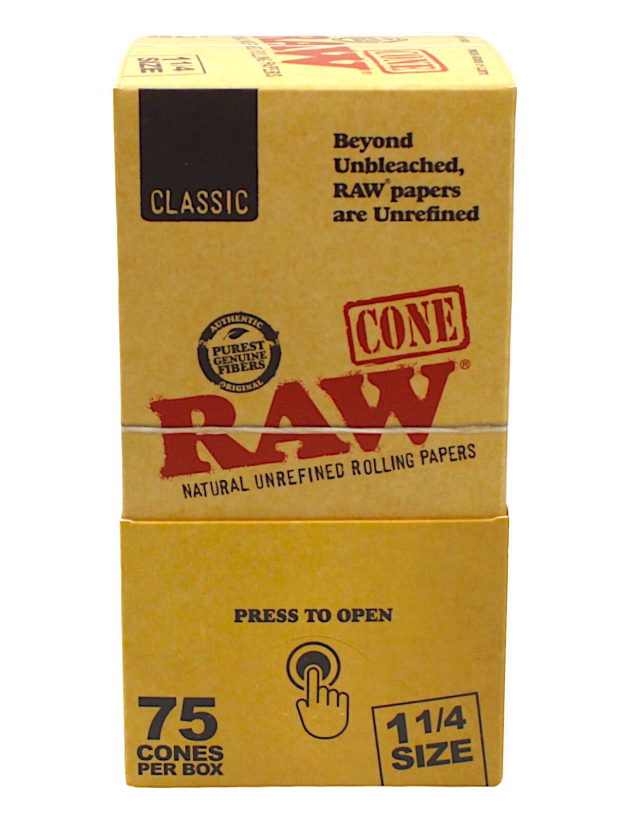 75 Box of Raw Classic 1 1/4 Pre Rolled Cones with Tips