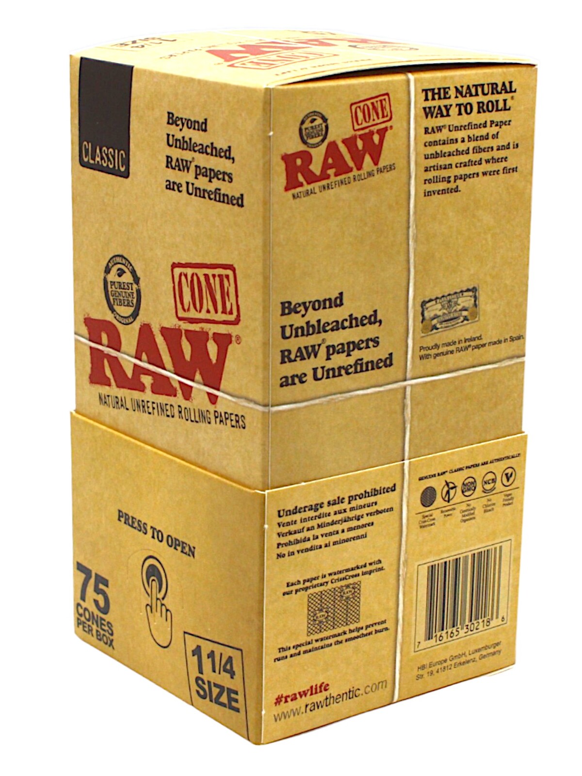 75 Box of Raw Classic 1 1/4 Pre Rolled Cones with Tips