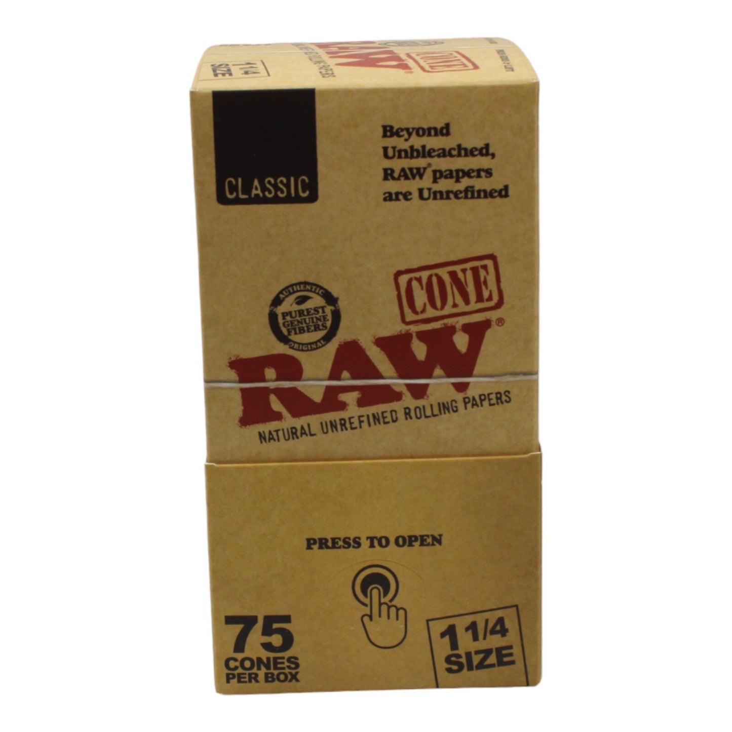 Raw Classic 1 1/4 Pre Rolled Cones 75 Pack with Tips + Tube