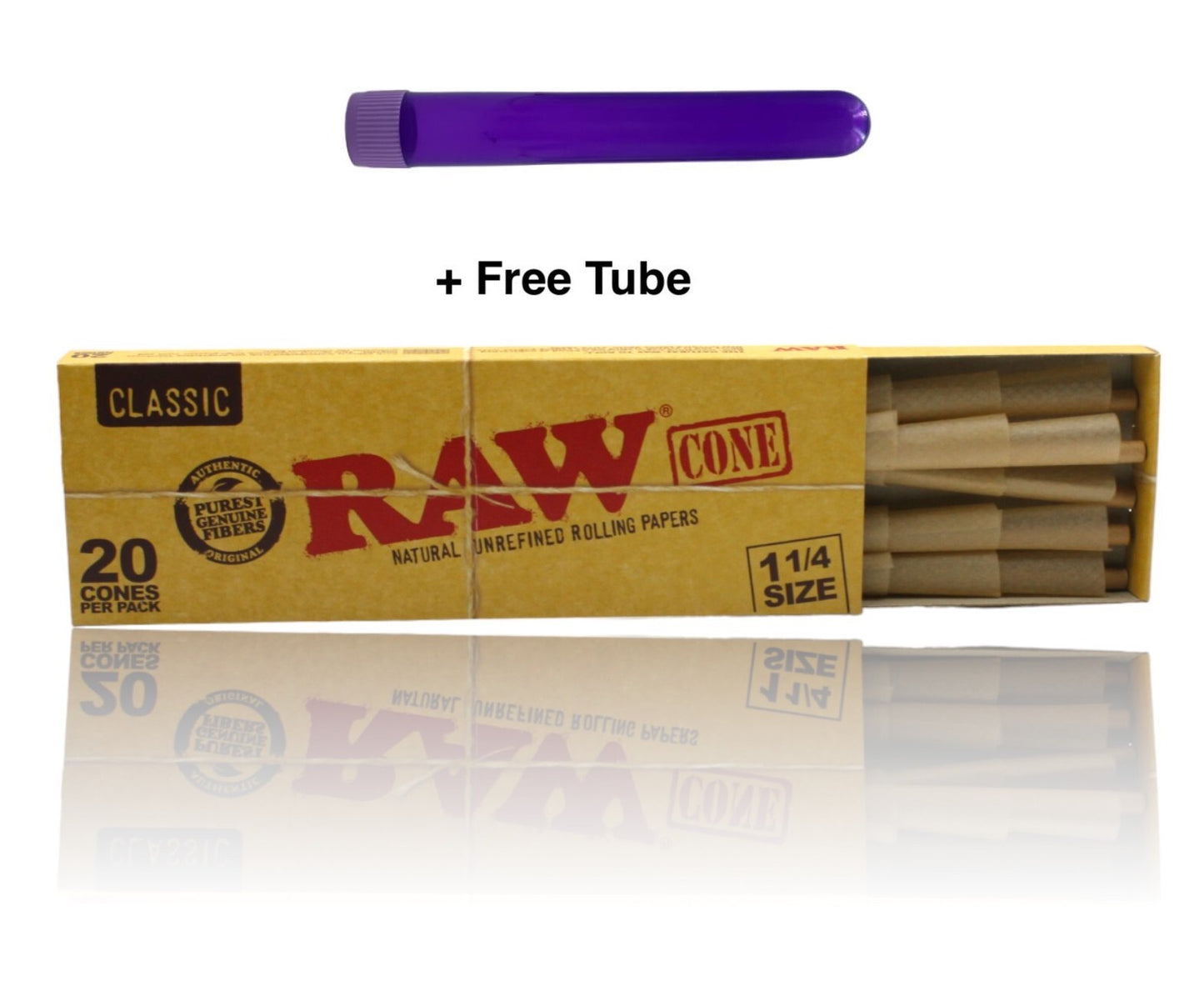 Raw Classic 1 1/4 Pre Rolled Cones 20 Pack + Tube