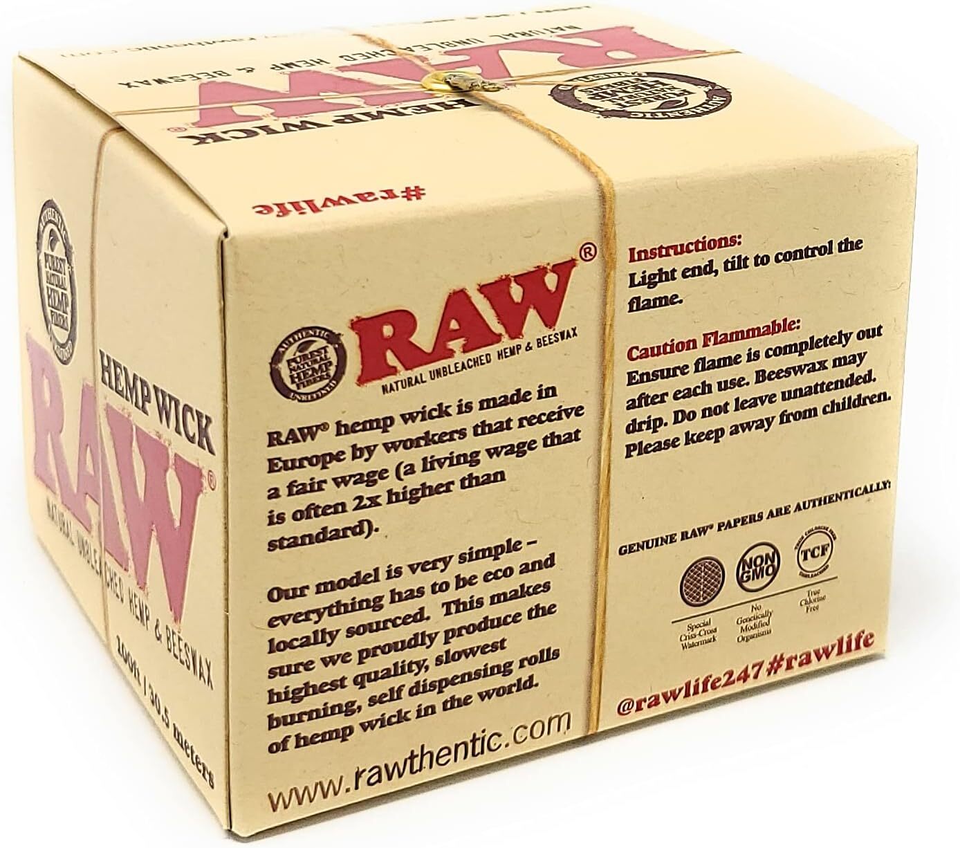 2 Packs RAW 30.5m Hemp Wick 100ft Natural Unbleached Hemp & Beeswax Roll