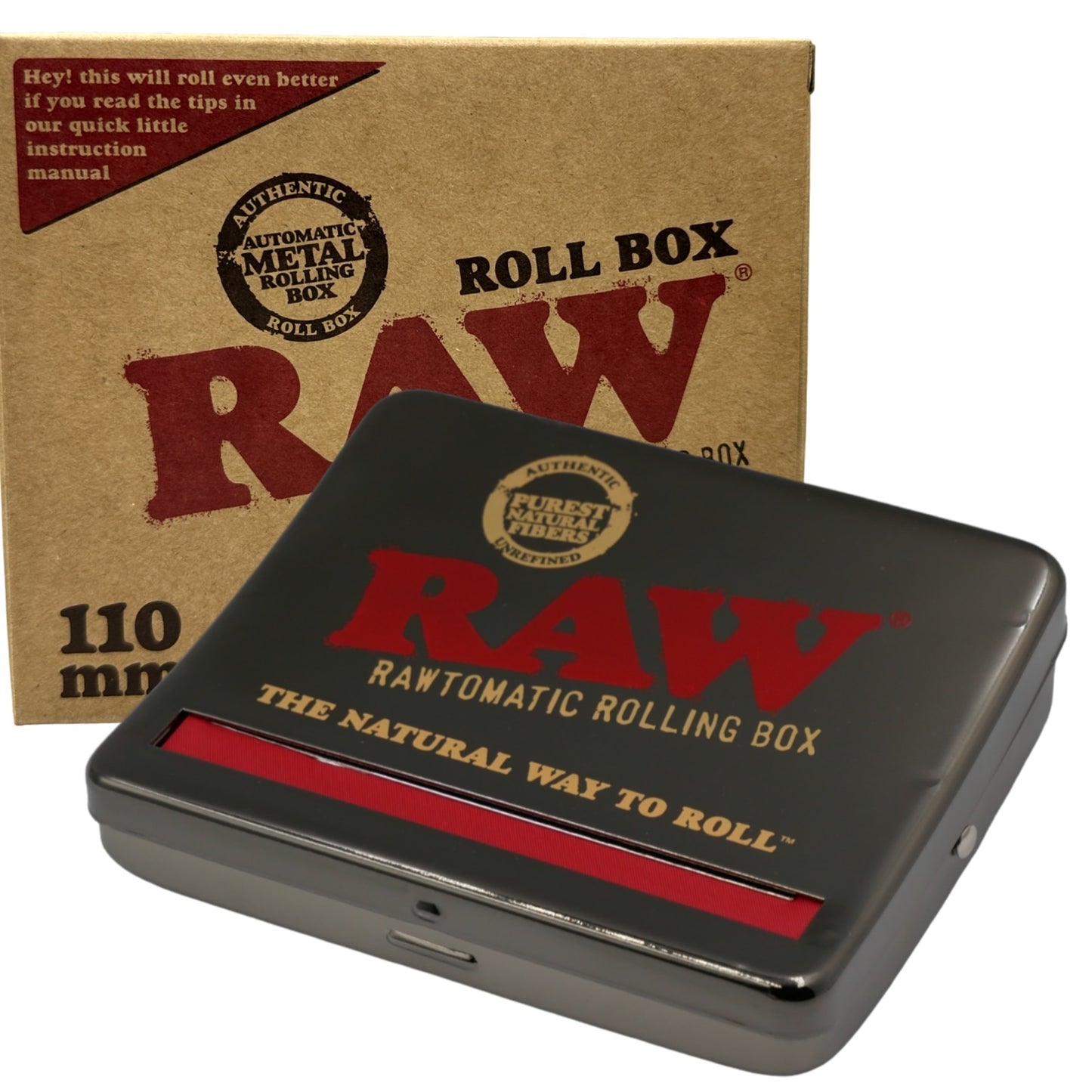 RAW 110mm King Size Automatic Metal Rolling Box - Black Chrome