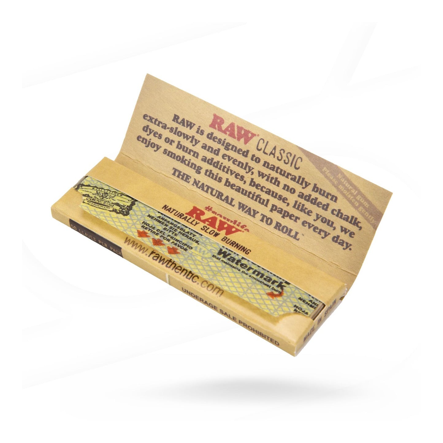 RAW Classic Single Wide Cut Corners Natural Smoking Papers (50 Leaves)