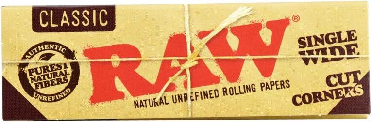 RAW Classic Single Wide Cut Corners Natural Smoking Papers (50 Leaves)