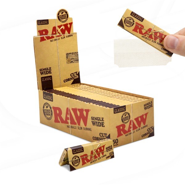 RAW Classic Single Wide Cut Corners Natural Smoking Papers (50 Leaves)