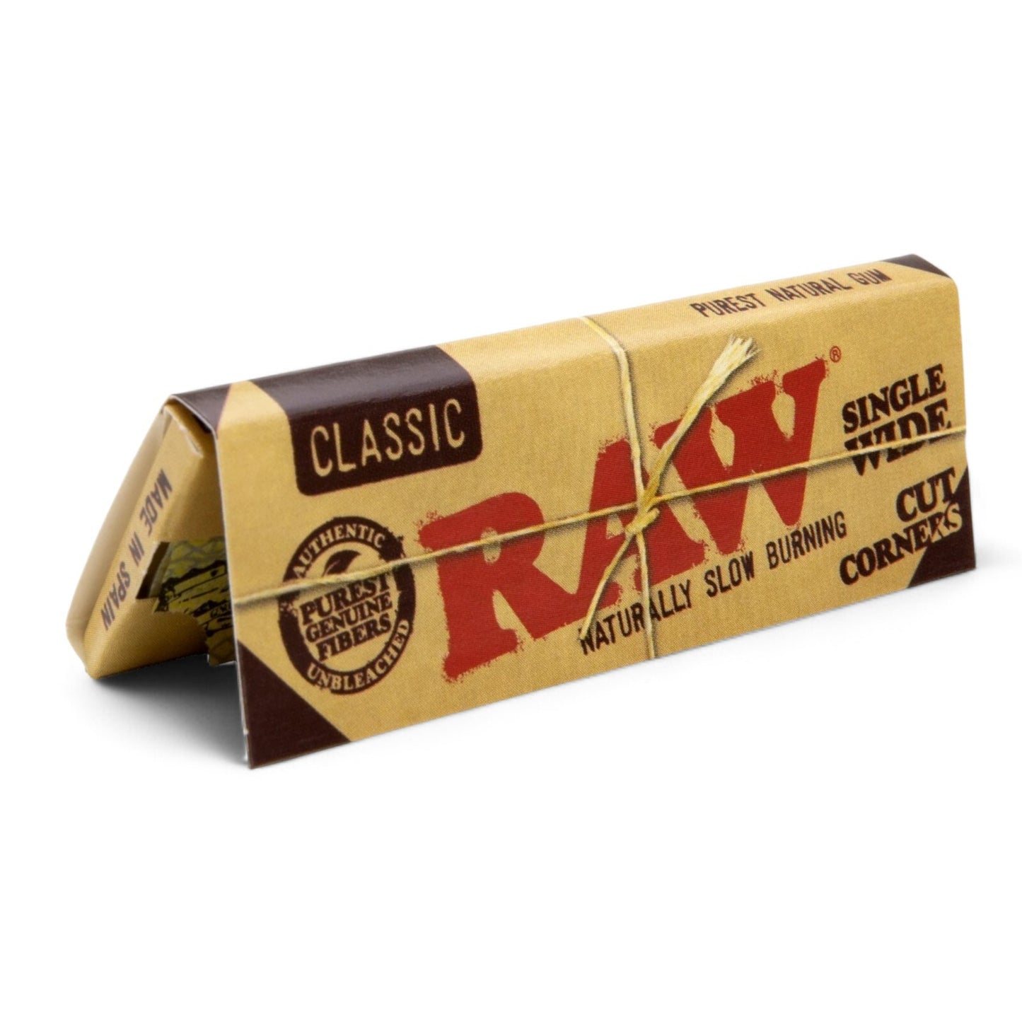 RAW Classic Single Wide Cut Corners Natural Smoking Papers (50 Leaves)