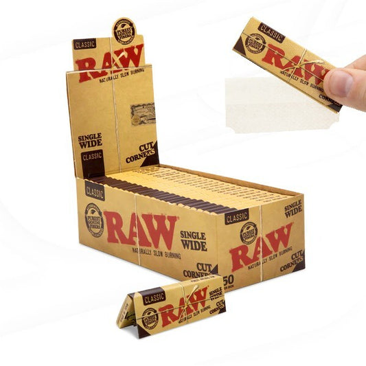 Box of 50 RAW Classic Single Wide Cut Corners Natural Smoking Papers