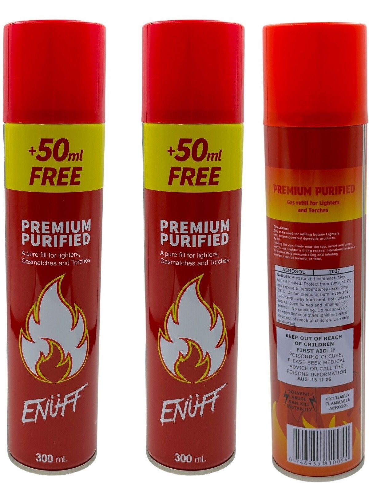 3 x Enuff Premium Butane Gas Refill 300ml - Universal Jet Torch