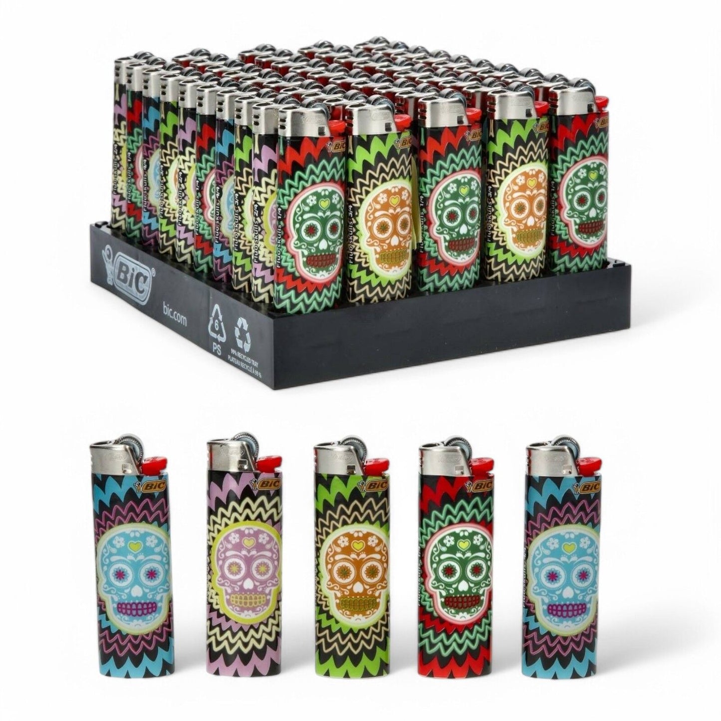 50x BIC Maxi Fluo Skull Lighters  Special Edition Pocket Lighters