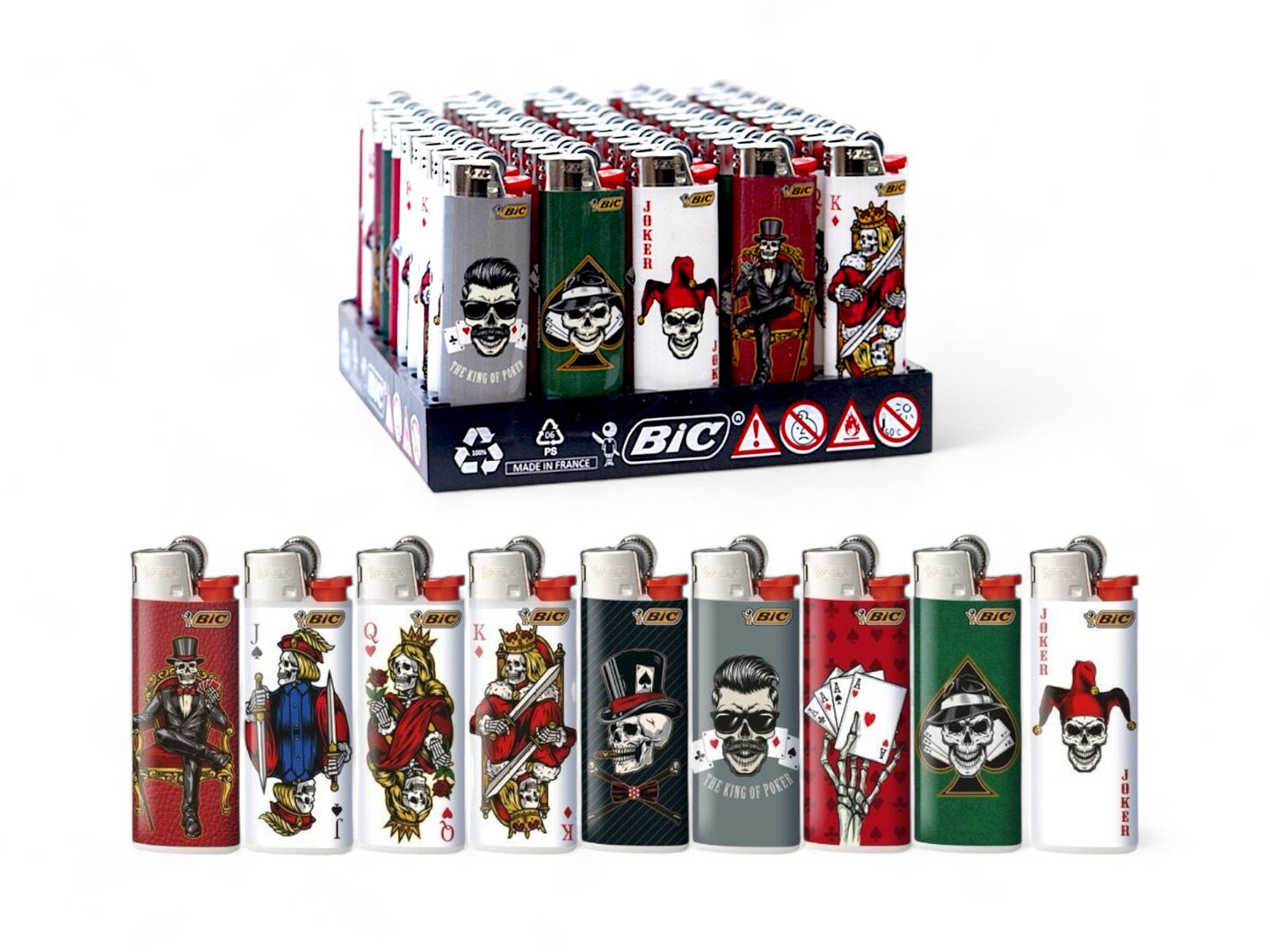 50x BIC Maxi Poker Club Skull Lighters