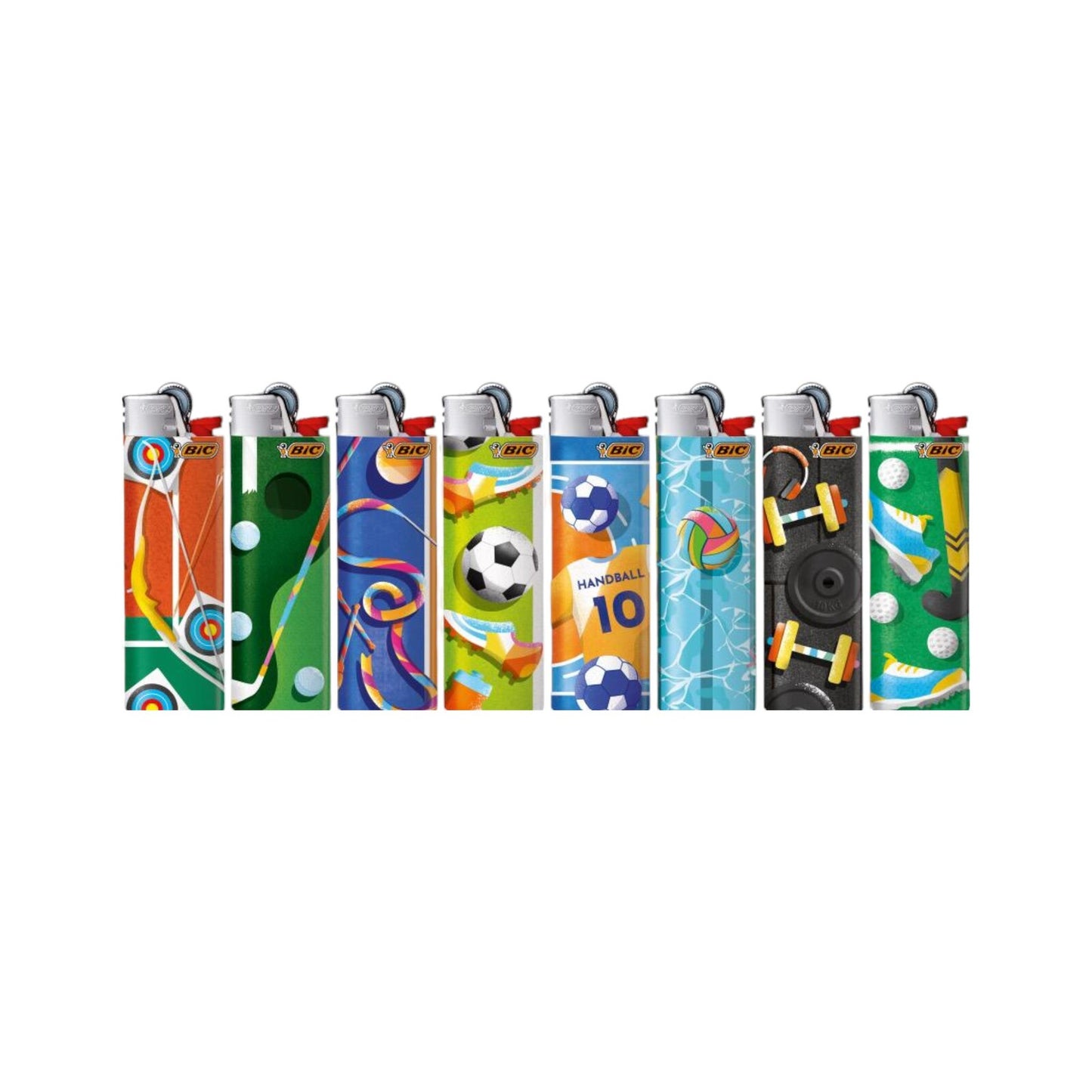 50x BIC Maxi Mushrooms Sports Design Lighters Box J26 Golf Soccer Gym Archery