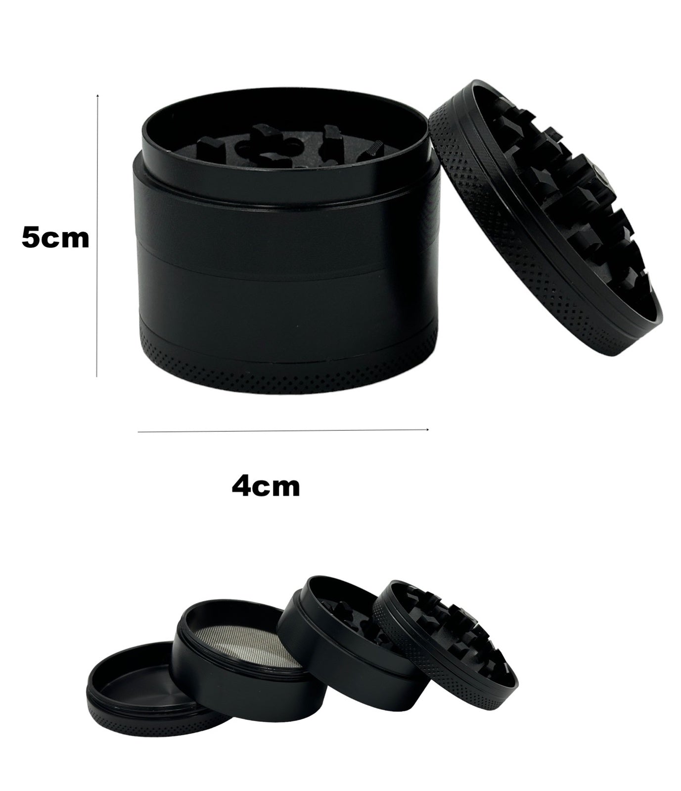 5cm Black Curved Herb Grinder 4 Layers