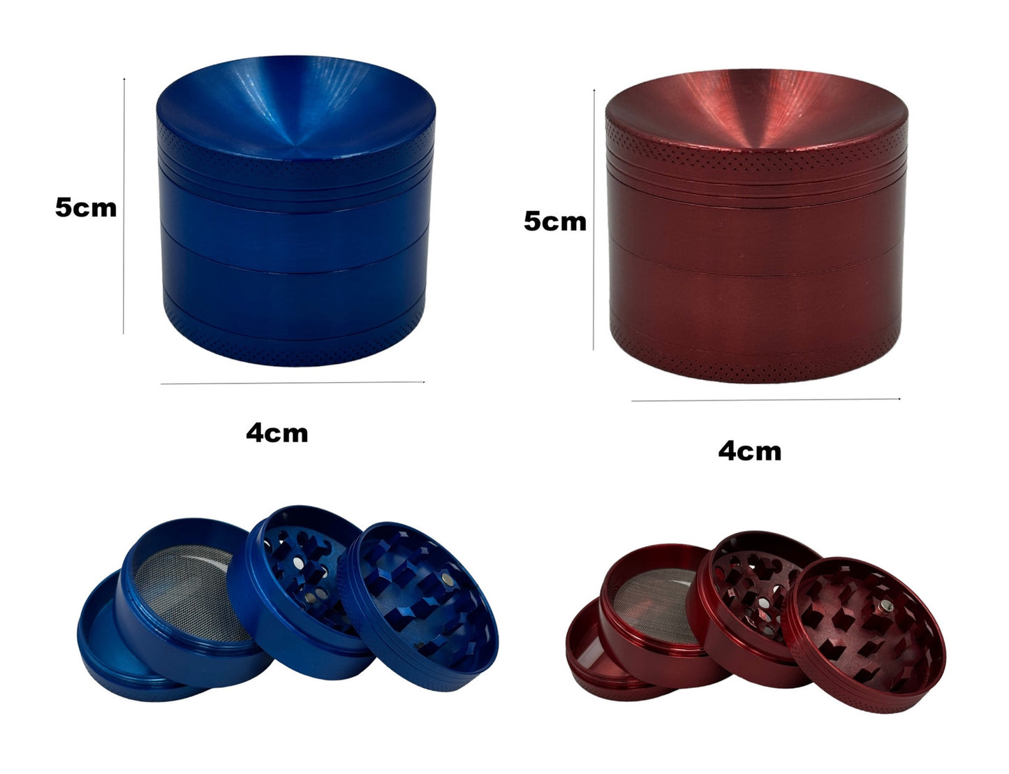 2-Pack 5cm Curved Herb Grinder Crush Red Blue