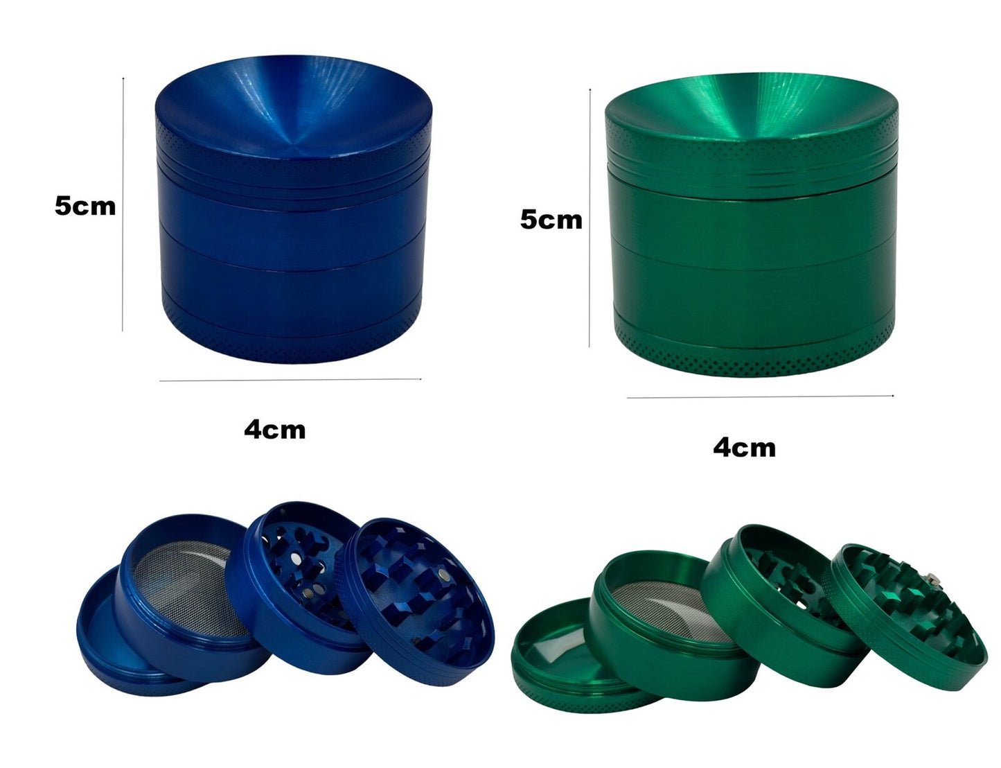 2-Pack 5cm Curved Herb Grinder Smoke Spice Tobacco Metal Blue Green