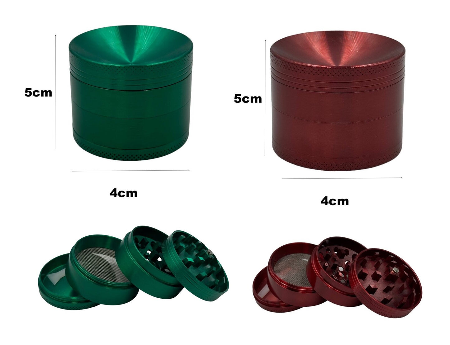 2-Pack 5cm Curved Herb Grinder Smoke Spice Tobacco Metal Crush Red Green