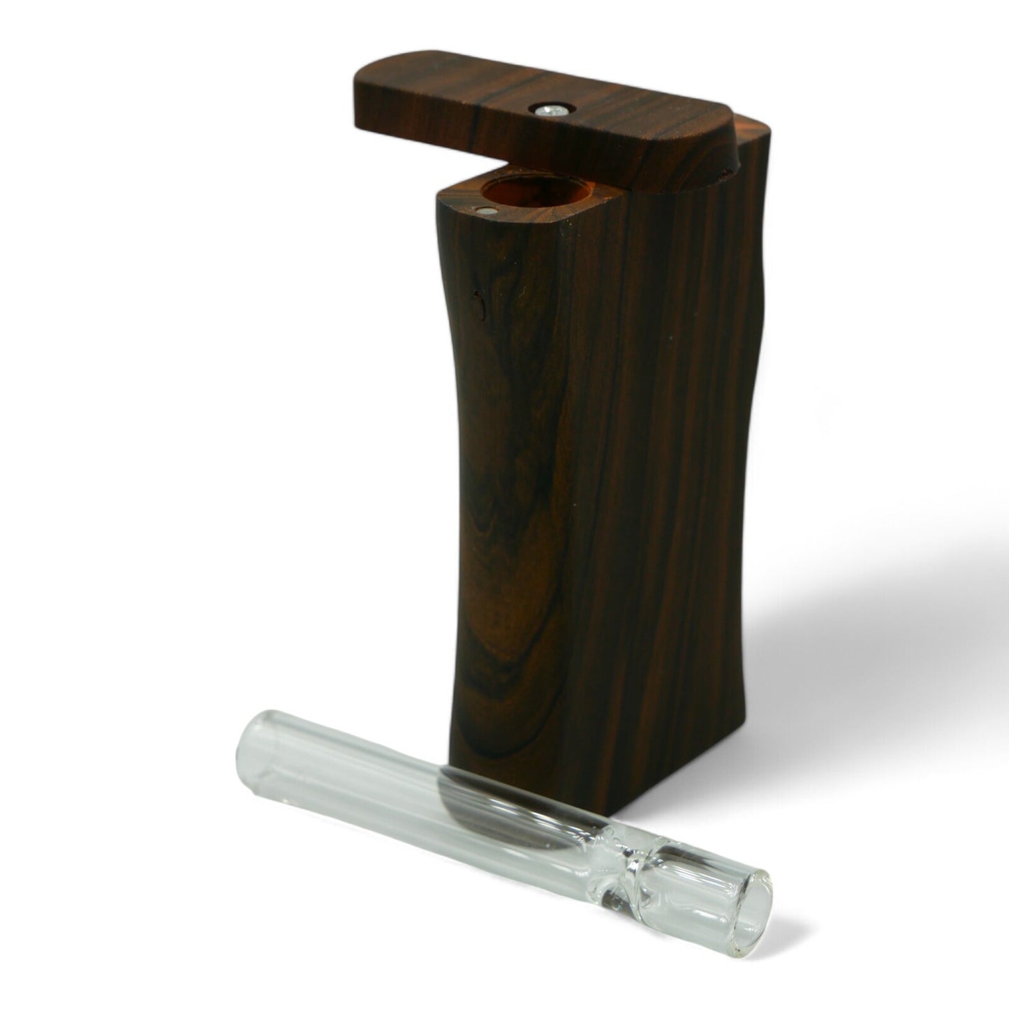 Wood Dugout with Glass One Hitter and Storage Compartment - Portable Smoking Pipe with Assorted Desi