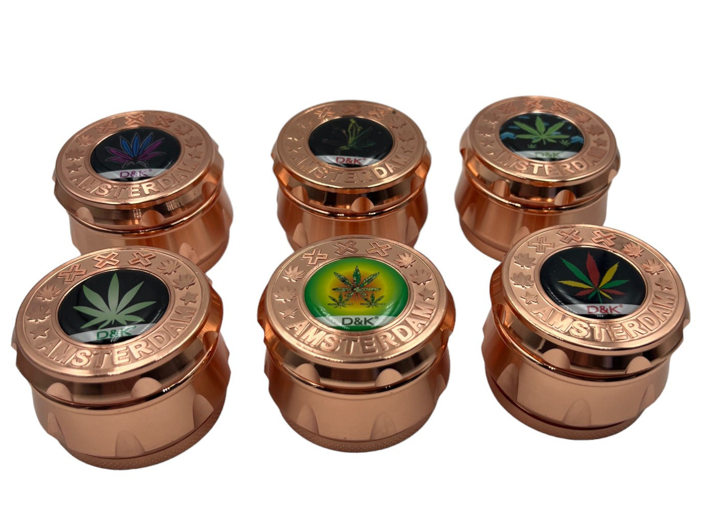 6-Pack Gold Amsterdam Herb Grinder 4 Layers Metal Crush