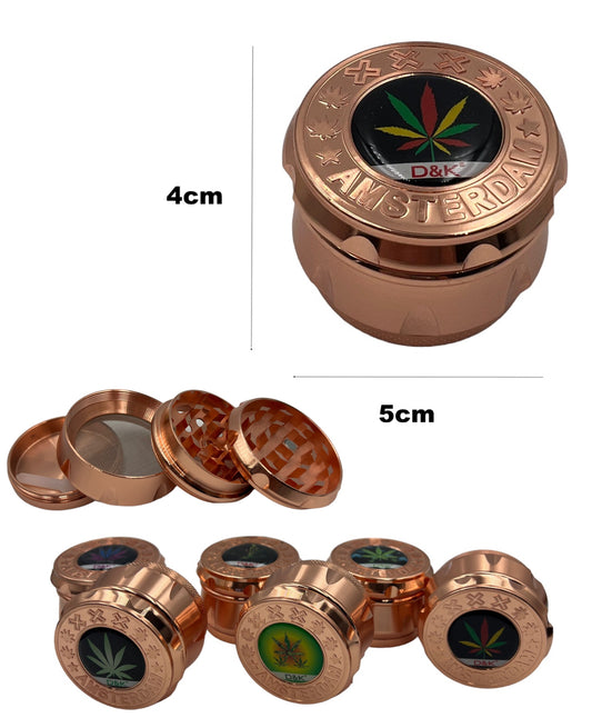 6-Pack Gold Amsterdam Herb Grinder 4 Layers Metal Crush