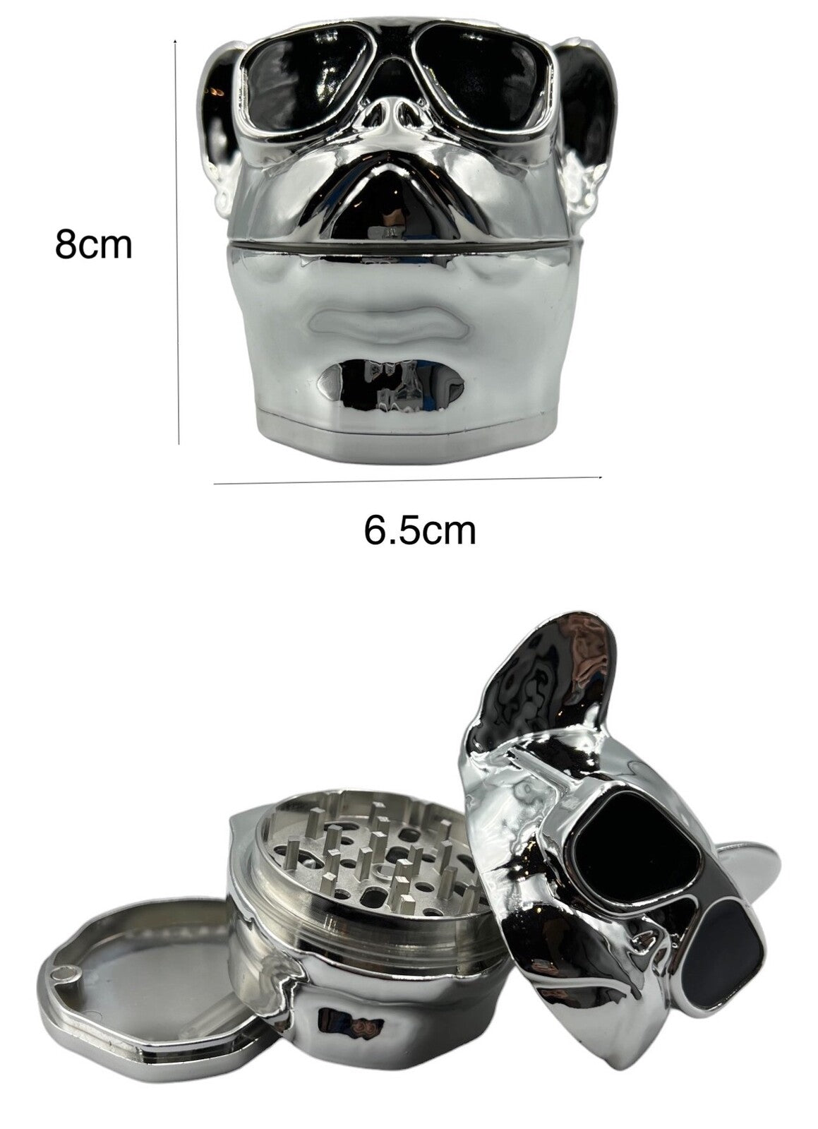 8cm Silver Dog Pup Herb Grinder 4 Layers Metal Crusher Gift