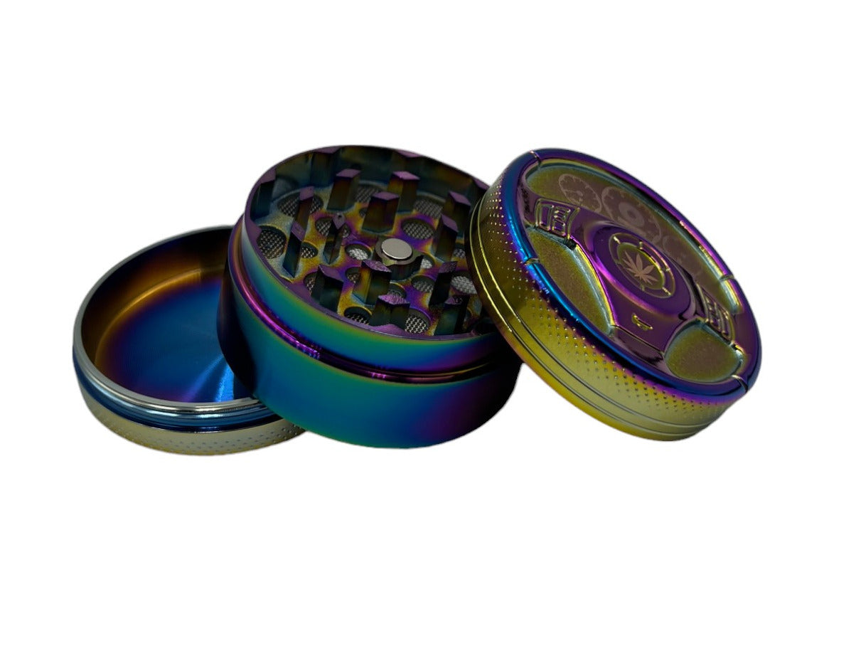 5cm Rainbow Herb Grinder 3 Layers - Leaf