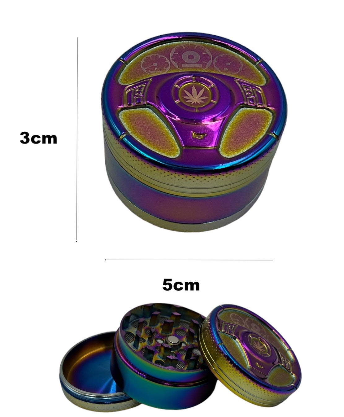 5cm Rainbow Herb Grinder 3 Layers - Leaf