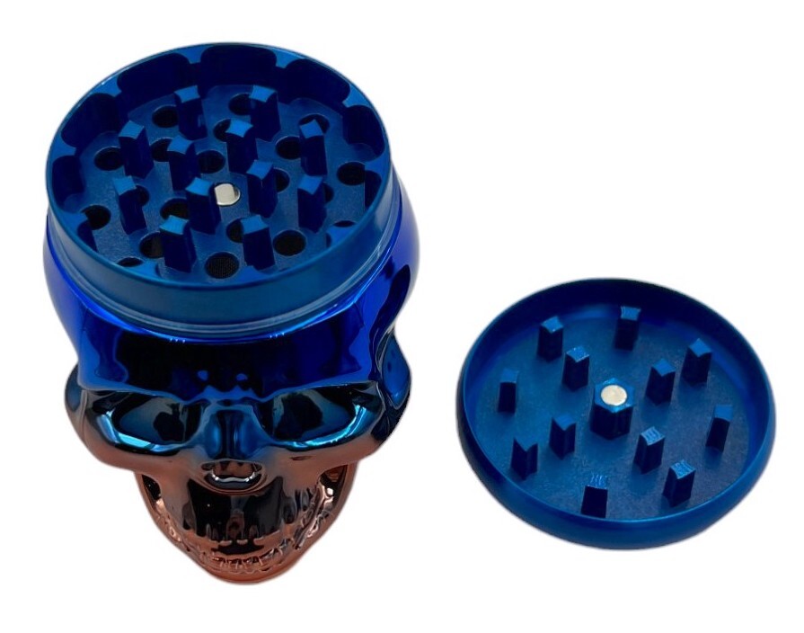 7cm Blue Bronze Skull Herb Grinder 4 Layers Metal Crusher