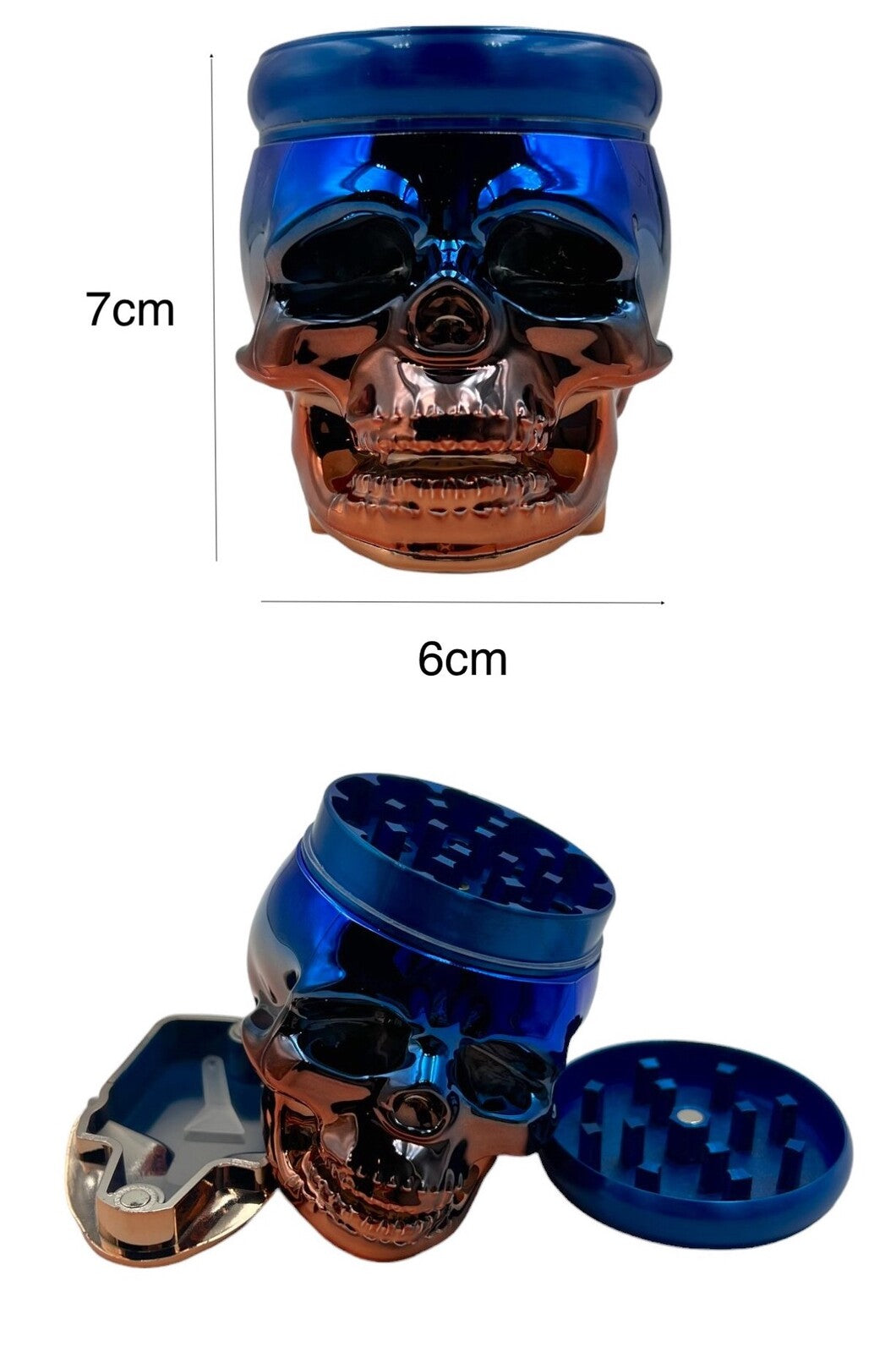 7cm Blue Bronze Skull Herb Grinder 4 Layers Metal Crusher