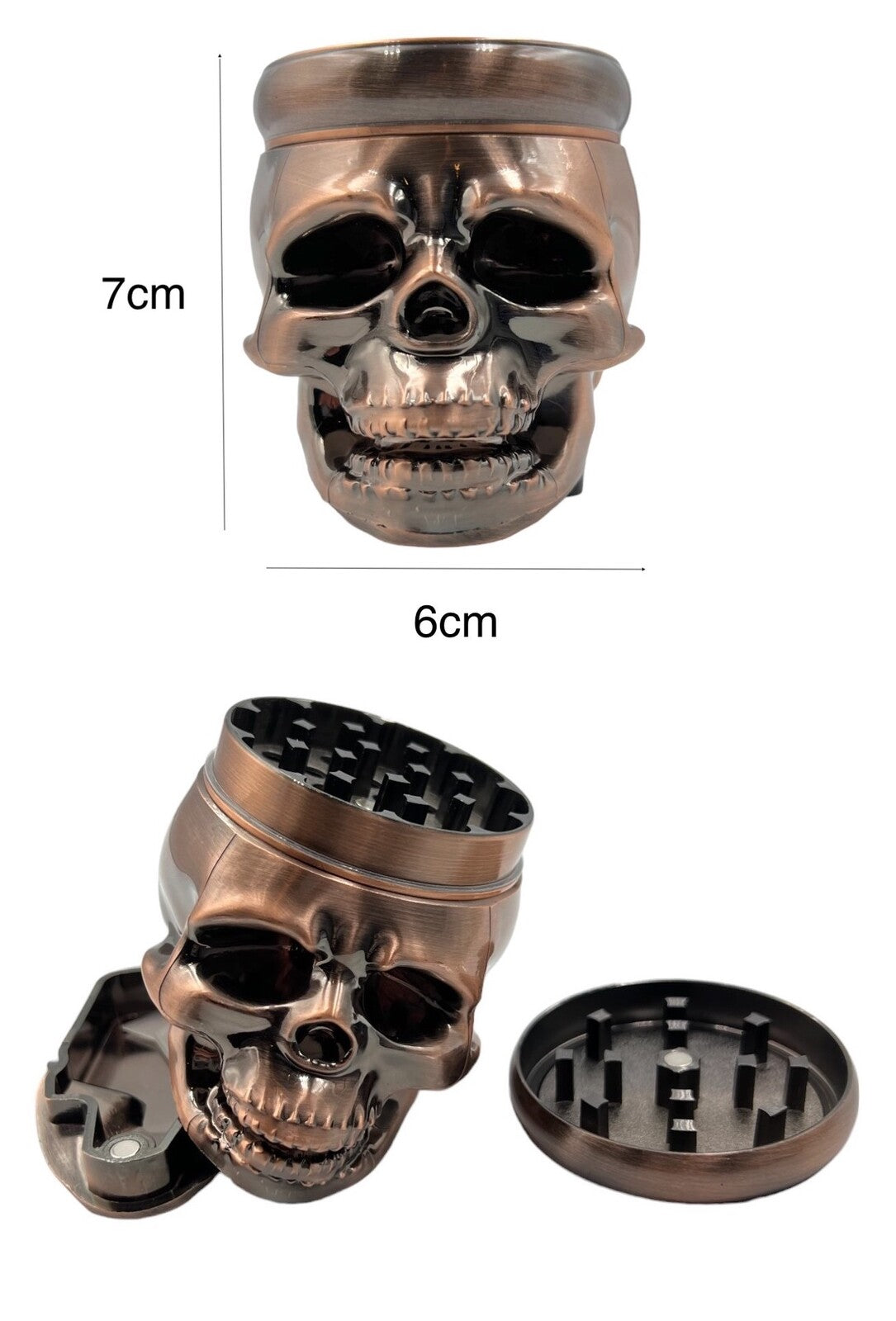 7cm Bronze Skull Herb Grinder 4 Layers Metal Crusher