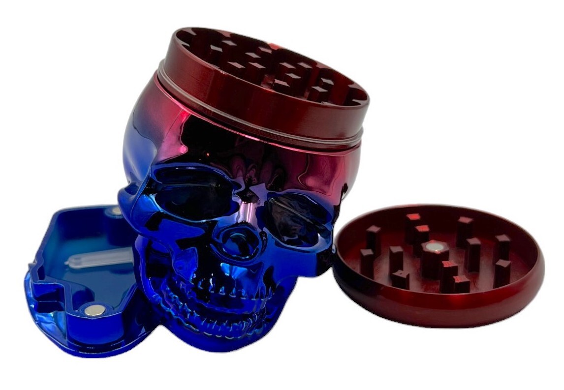 7cm Red Blue Skull Herb Grinder 4 Layers Metal Crusher