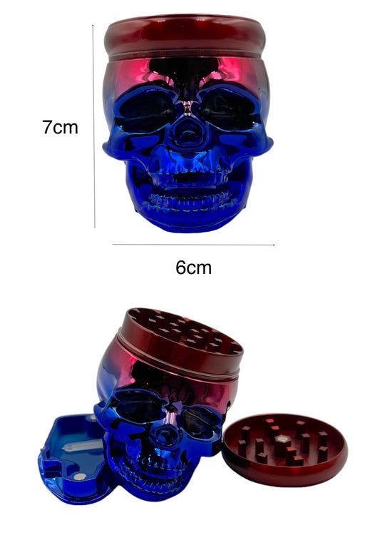 7cm Red Blue Skull Herb Grinder 4 Layers Metal Crusher