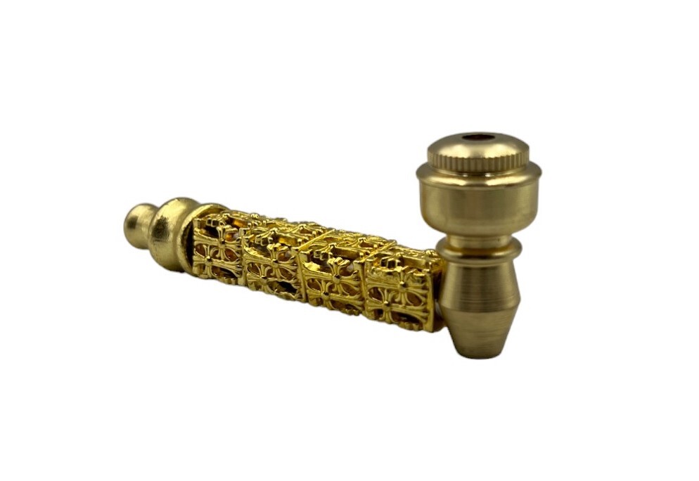 Gold Pipe Container with Mini Herb Grinder and Screens