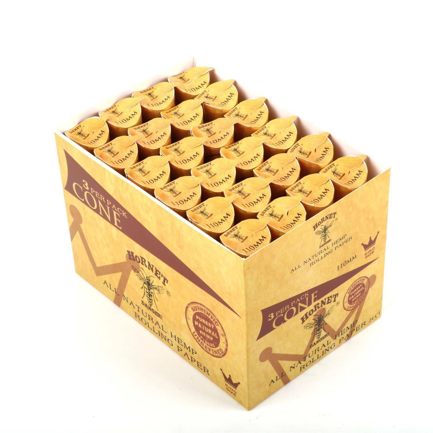 Box of HORNET King Size Natural Pre-Rolled Cones 72 PCS