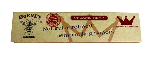 Hornet King Size Slim Organic Unrefined Rolling Papers With Tips (32 Per Booklet)