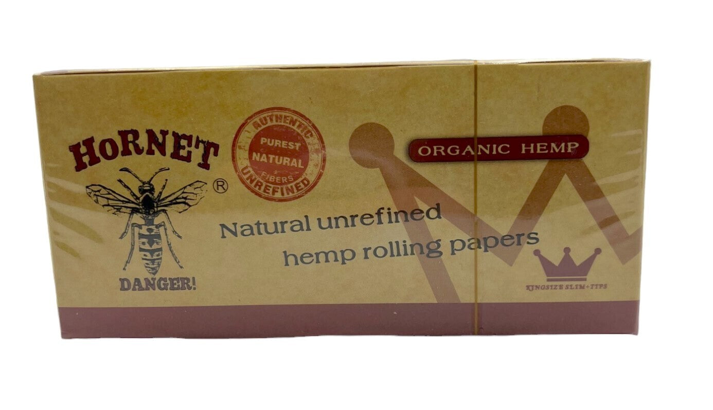 Box of 24 Hornet King Size Slim Organic Unrefined Rolling Papers With Tips