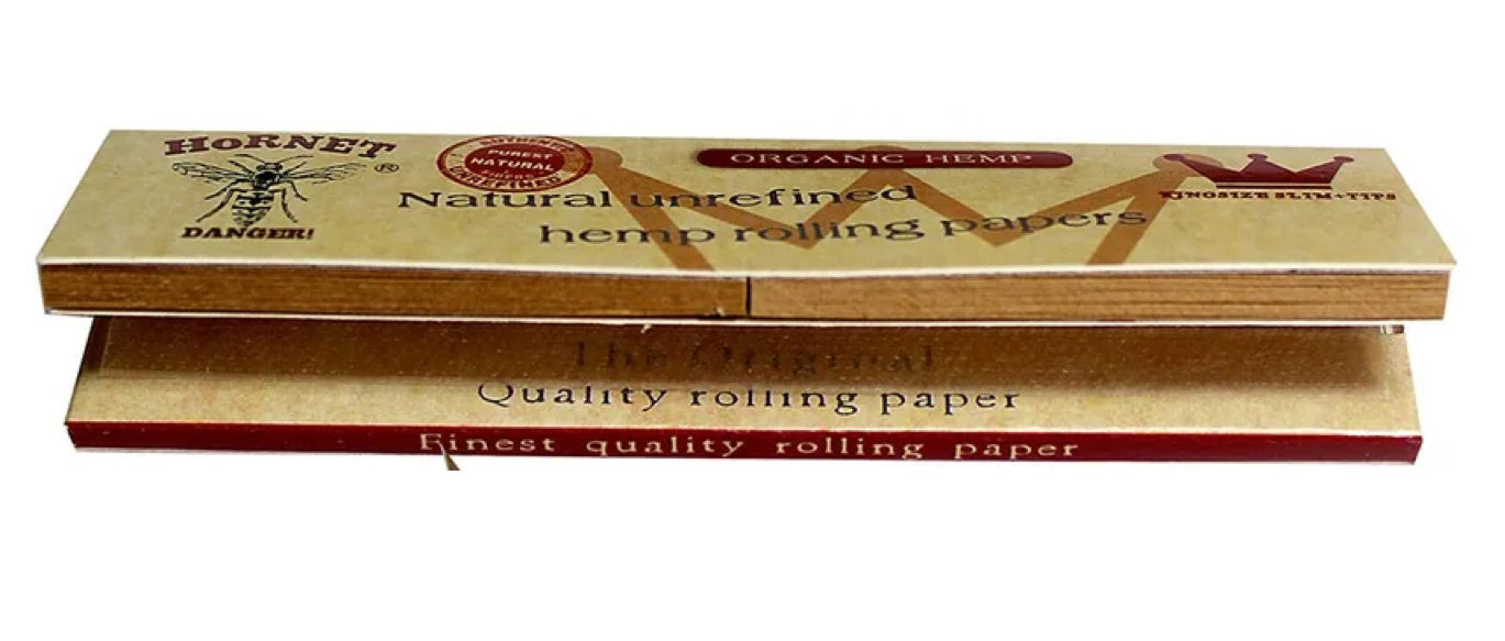 Box of 24 Hornet King Size Slim Organic Unrefined Rolling Papers With Tips