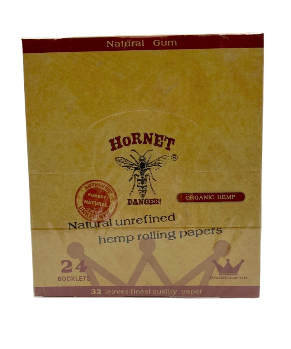 Box of 24 Hornet King Size Slim Organic Unrefined Rolling Papers With Tips