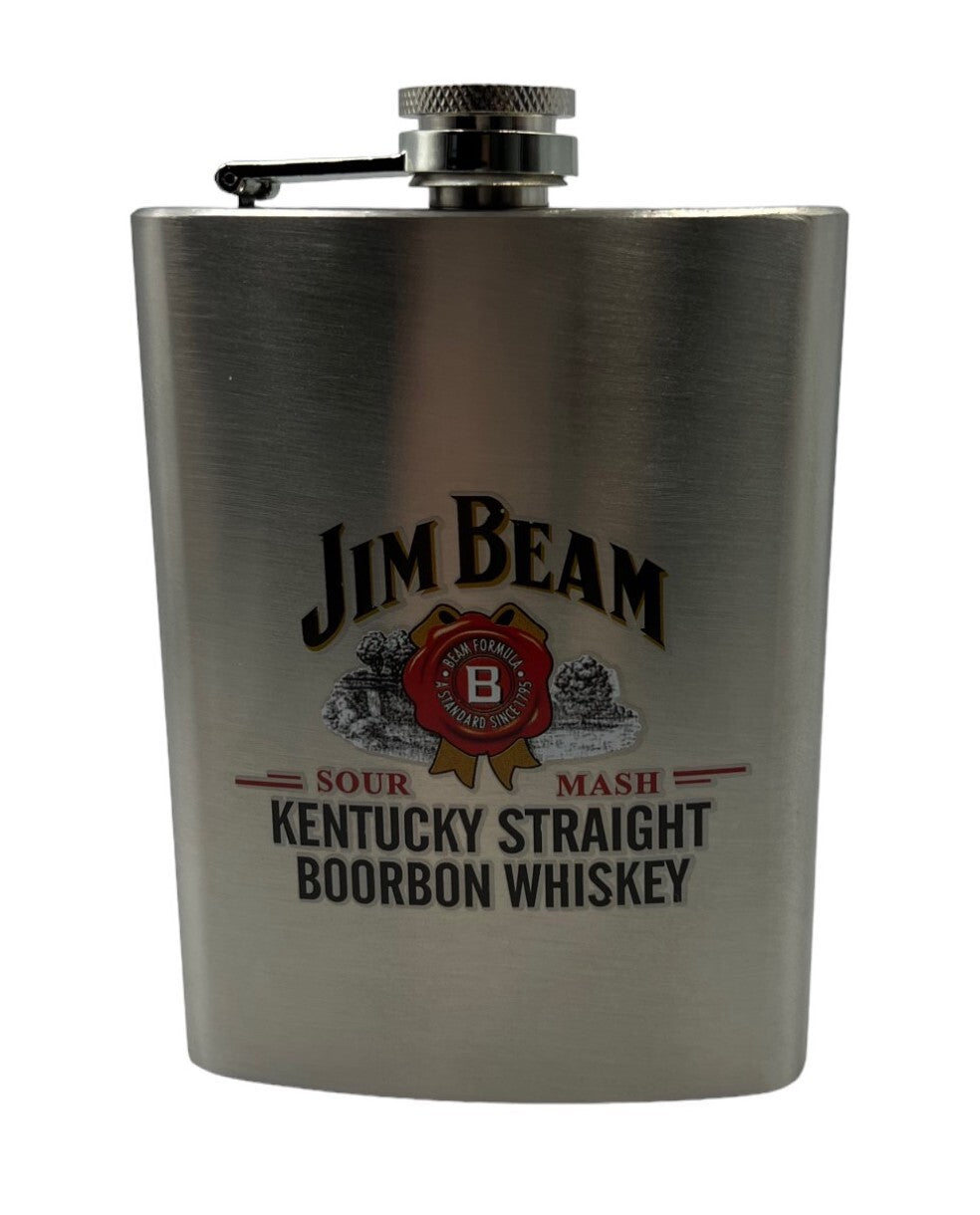 Jim Beam Hip Flask and Shot Glass Gift Set - Stainless Steel (8oz)